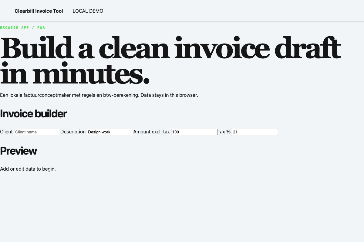 Preview van Clearbill Invoice Tool